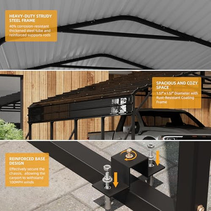 20' x 20' Heavy Duty Metal Carport with Galvanized Steel Roof