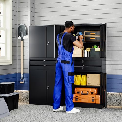 Metal Garage Storage Cabinet with Locking Doors and Adjustable Shelves