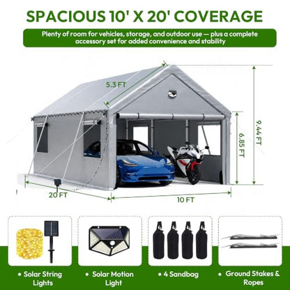 10x20FT Carport Heavy Duty Portable Garage Storage Tent with Large Rolll UP Window & Door