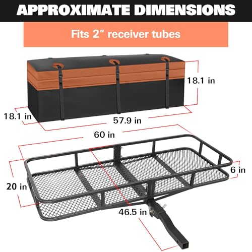 Folding Hitch Mount Cargo Carrier Basket 60" X 20" X 6"+ Waterproof Cargo Bag
