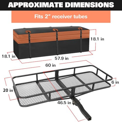 Folding Hitch Mount Cargo Carrier Basket 60" X 20" X 6"+ Waterproof Cargo Bag