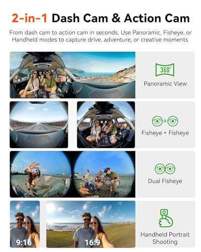 E360 ACE All Channel Dash Cam 585° Fisheye Selfie Stick Tripod
