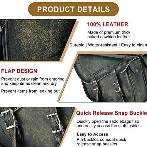 Naked Cowhide Leather Motorcycle Saddle Bags Throw Over Saddlebags (2 Count (13L each))