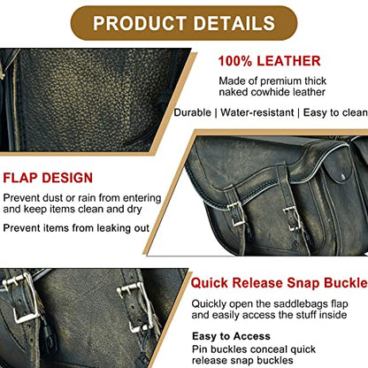 Naked Cowhide Leather Motorcycle Saddle Bags Throw Over Saddlebags (2 Count (13L each))