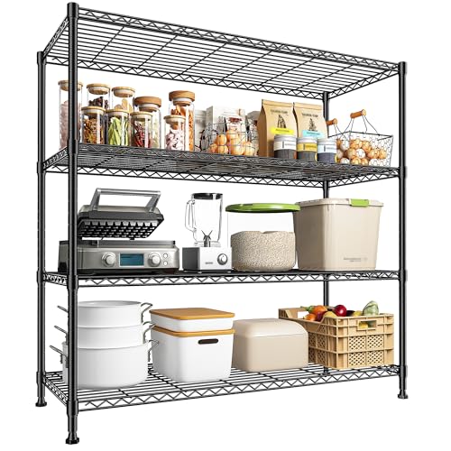 Extra-Wide 4-Tier 800LBS Storage Rack, Adjustable Shelves, Black