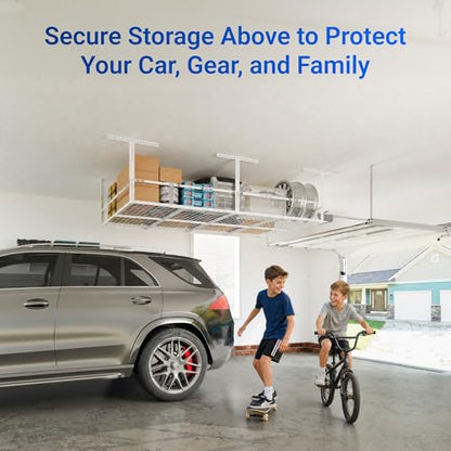 4x8ft Overhead Garage Storage Rack with Safety Rails