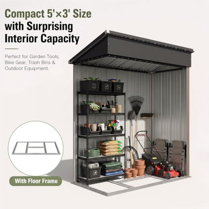 5x3 FT Outdoor Storage Shed with Base