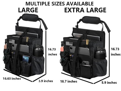 2 Pack Front or Seat back organizer seat side pocket with dedicated tablet and 17 IN laptop storage stabilizers external stabilizing side straps soft adjustable shoulder straps