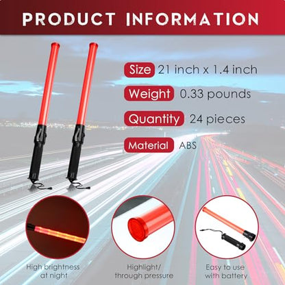 24 Pieces 21 Inch Signal Traffic Wand Safety Traffic Control Wand Safety Baton with 2 Flashing Modes LED Light