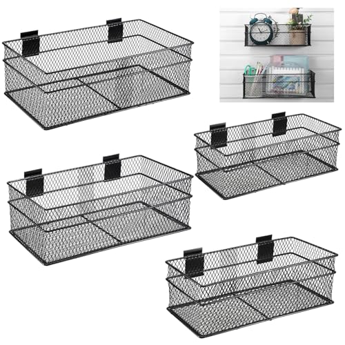 4 Pcs Slatwall Basket Set Ventilated Metal Slatwall Basket Hanging Wire Bins Wall Mounted Accessories for Panel Garage Storage Display Organizing (4 Count)