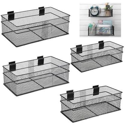 4 Pcs Slatwall Basket Set Ventilated Metal Slatwall Basket Hanging Wire Bins Wall Mounted Accessories for Panel Garage Storage Display Organizing (4 Count)