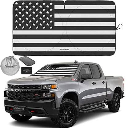 1 Piece Windshield Sun Shade B&W American Flag USA Patriotic Design