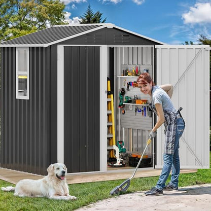 6x4ft Metal Outdoor Storage Shed with Window