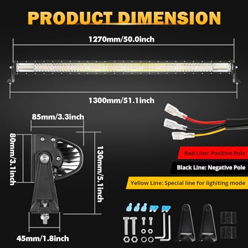 50 Inch LED Straight Light Bar 6 Modes Amber White Strobe Lights