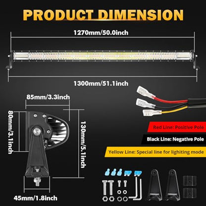 50 Inch LED Straight Light Bar 6 Modes Amber White Strobe Lights