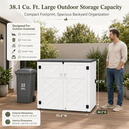 Outdoor Storage Cabinet 38 Cu.Ft Horizontal Resin Storage Shed