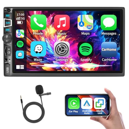 Double Din Car Stereo Compatible with Wireless Carplay&Android Auto&Mirror Link