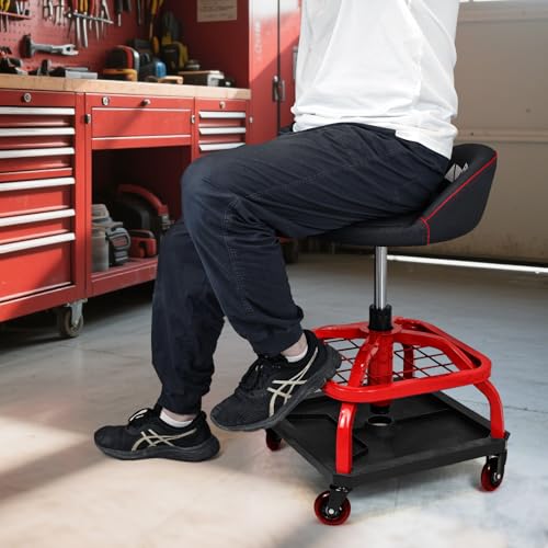 Rolling Stool with Red Wheels