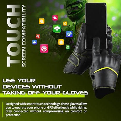 Motorcycle Gloves Men's Leather Motorbike Gloves Touchscreen Function