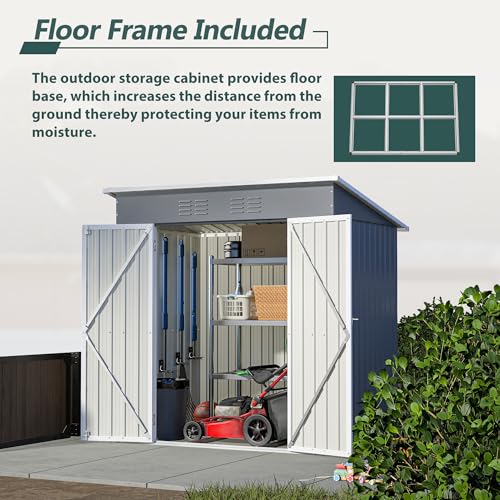 6x4 FT Outdoor Metal Storage Shed with Lockable Door & Floor Frame
