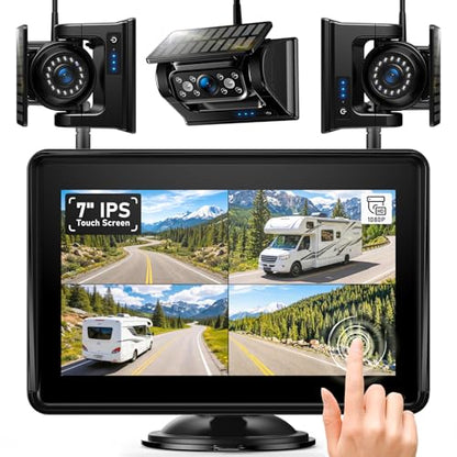 3 Wireless Backup Camera Solar Magentic Cameras with 7" DVR 1080P Touchscreen Monitor