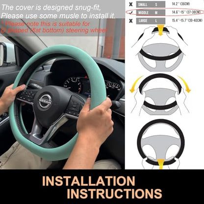 D Shaped Nappa Leather Steering Wheel Cover 14.5