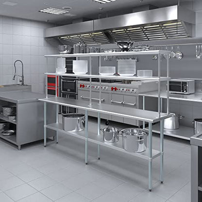 Stainless Steel Work Table Double Tier Overshelf