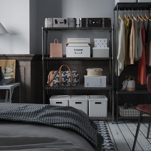 1400 LBS Garage Black Shelving Wide Storage Shelves 4 Tier Adjustable Heavy Duty Metal Wire Rack Standing Shelf Unit for Kitchen Office College Dorm Garage Warehouse 15.8" x 45.8"x 59.4"