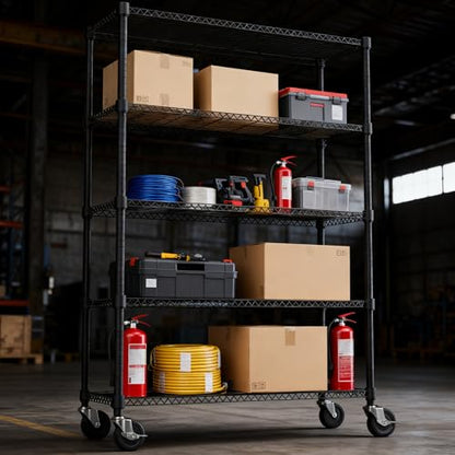 1750LBS 47.2" W 5 Tiers Storage Shelves Metal Shelving Unit with Wheels Heavy Duty Garage Shelving Adjustable Wire Shelves for Pantry