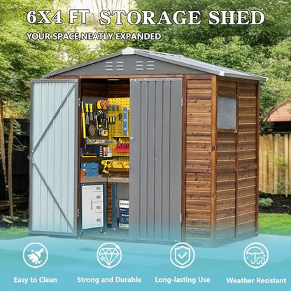 6x4 FT Outdoor Storage Shed with Windows