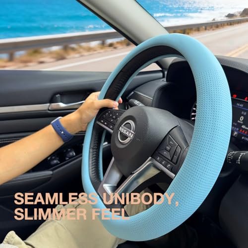 D Shaped Nappa Leather Steering Wheel Cover 14.5In