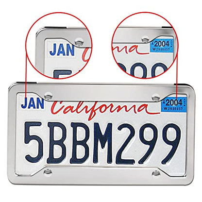2 Pcs 4 Holes Stainless Steel License Plate Frame