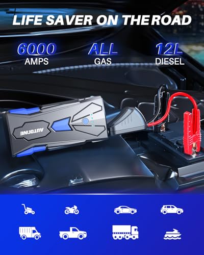 6000A Car Battery Jump Starter Up to All Gas & 12L Diesel Engine