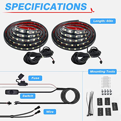 2Pcs 60 Inch White LED Cargo Truck Bed Light Strip Lamp Waterproof Lighting Kit with On