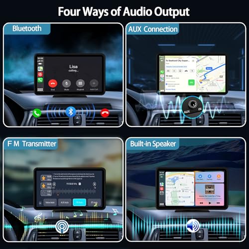 Wireless Carplay Screen for Car 7" HD Portable Car Stereo Touchscreen with Apple CarPlay and Android Auto with Mirror Link
