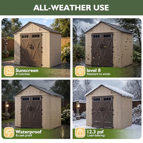 8x6 Ft Outdoor Storage Shed with Lighe & Floor