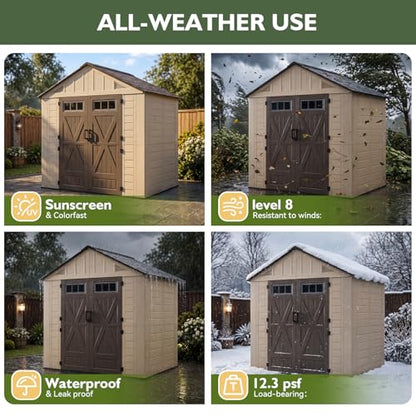 8x6 Ft Outdoor Storage Shed with Lighe & Floor