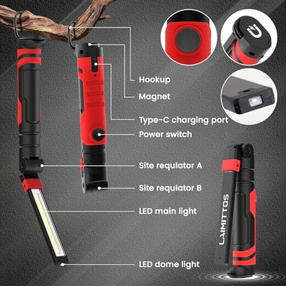 Rechargeable Work Light 2500mAh Magnetic LED Work Light Flashlight Mechanic Light Tool for Men Him