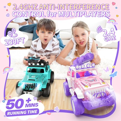 Pink Remote Control Car for Girls with Fog Mist & Music