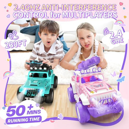 Pink Remote Control Car for Girls with Fog Mist & Music