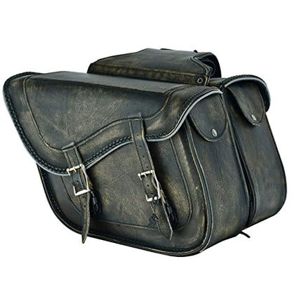 Naked Cowhide Leather Motorcycle Saddle Bags Throw Over Saddlebags (2 Count (13L each))