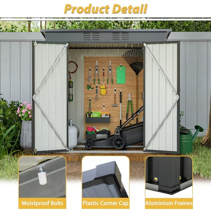 6x4 FT Outdoor Metal Storage Shed with Lockable Door & Floor Frame
