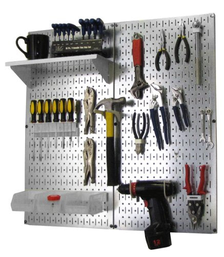 Metal Pegboard Organizer Utility Tool Storage and Garage Pegboard Organizer Kit with Metallic Tool Board and White Accessories (2 Count)