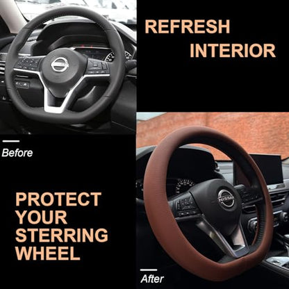 D Shaped Nappa Leather Steering Wheel Cover 14.5In