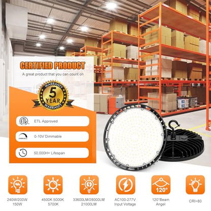 10 Pack LED High Bay Light 240W 200W 150W Adjustable
