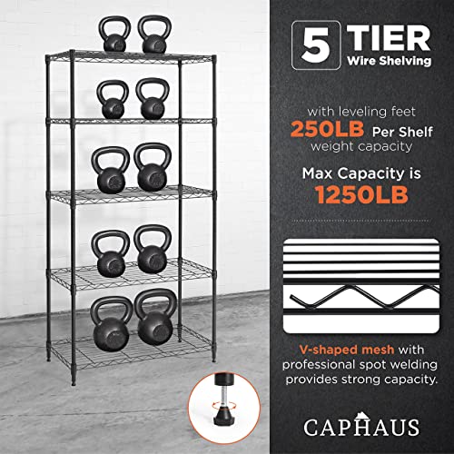 3/4/5-Tier Adjustable Height Wire Shelving Unit, Wire Rack Shelving, Metal Steel Storage Shelves, Garage Shelving Storage Organizer, Utility Storage Shelf, 5-Tier Without Wheels, Black (5 Count)