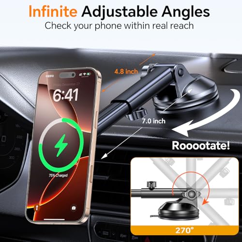 for MagSafe Car Mount Charger【Ultra Magnet】 Magnetic Phone Holders for Your Car Charger【Windshield+Vent+Dash】 Magnetic Wireless Car Phone Holder Charger Car Mount for iPhone 17