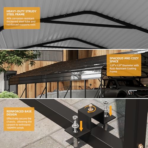 20x40 ft Metal Carport Kits with Galvanized Steel Roof