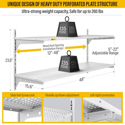 2 Tier 1.3x4ft Garage Shelving Wall Mounted