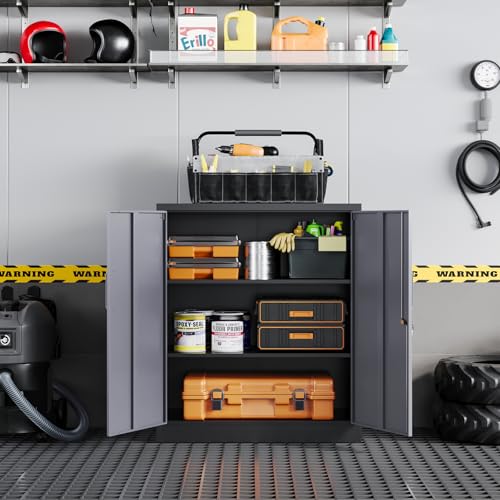 Metal Garage Storage Cabinet with 2 Doors and 2 Adjustable Shelves